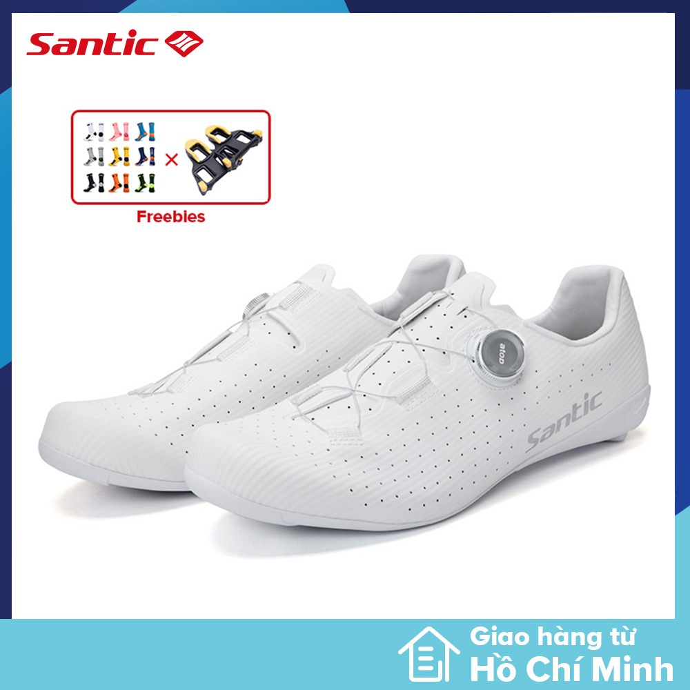 Santic Giày Đạp Xe Nam Đế Carbon Fiber Road Bike, Giày Đạp Xe Nữ Thoáng Khí Hệ Thống Vặn Dây ATOP WZS24043