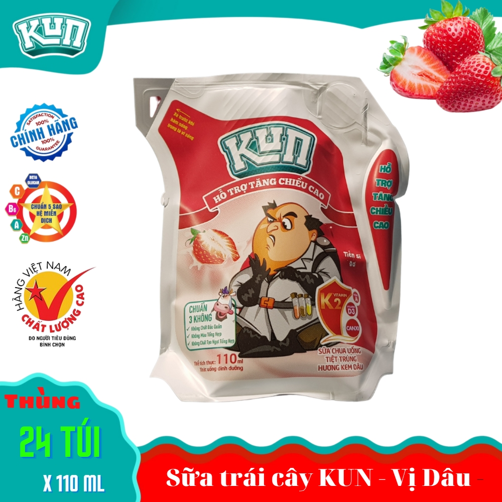 Xả kho : sữa kun vị dâu túi thần kì - bộ sản phẩm 01 thùng 24 túi 110ml - titan mart