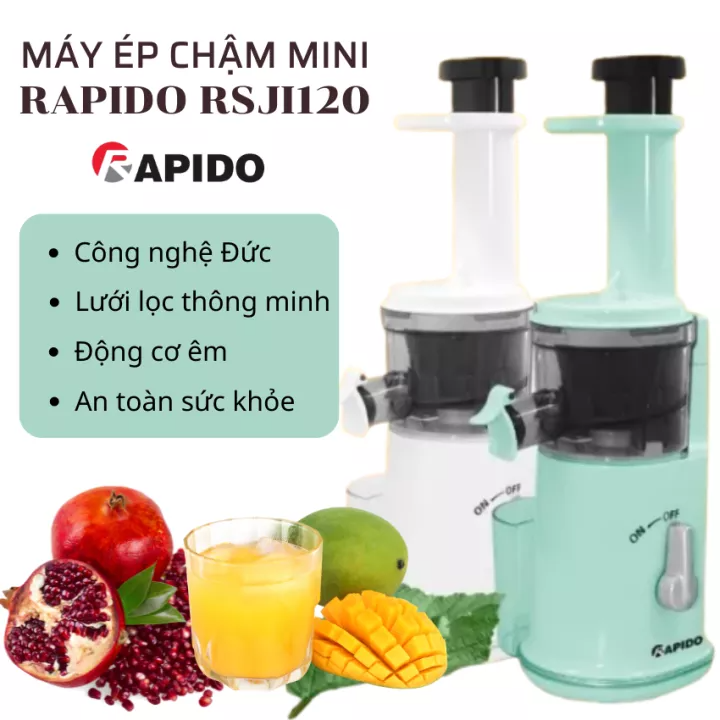 Máy ép trái cây, máy ép chậm, máy ép, ép chậm - Máy ép chậm Mini Rapido RSJ120 Công Nghệ Đức ép được tất cả các loại hoa quả, không bị tách nước, ép kiệt bã, Lưới lọc thông minh bằng nhựa thực phẩm giúp việc vệ sinh dễ dàng