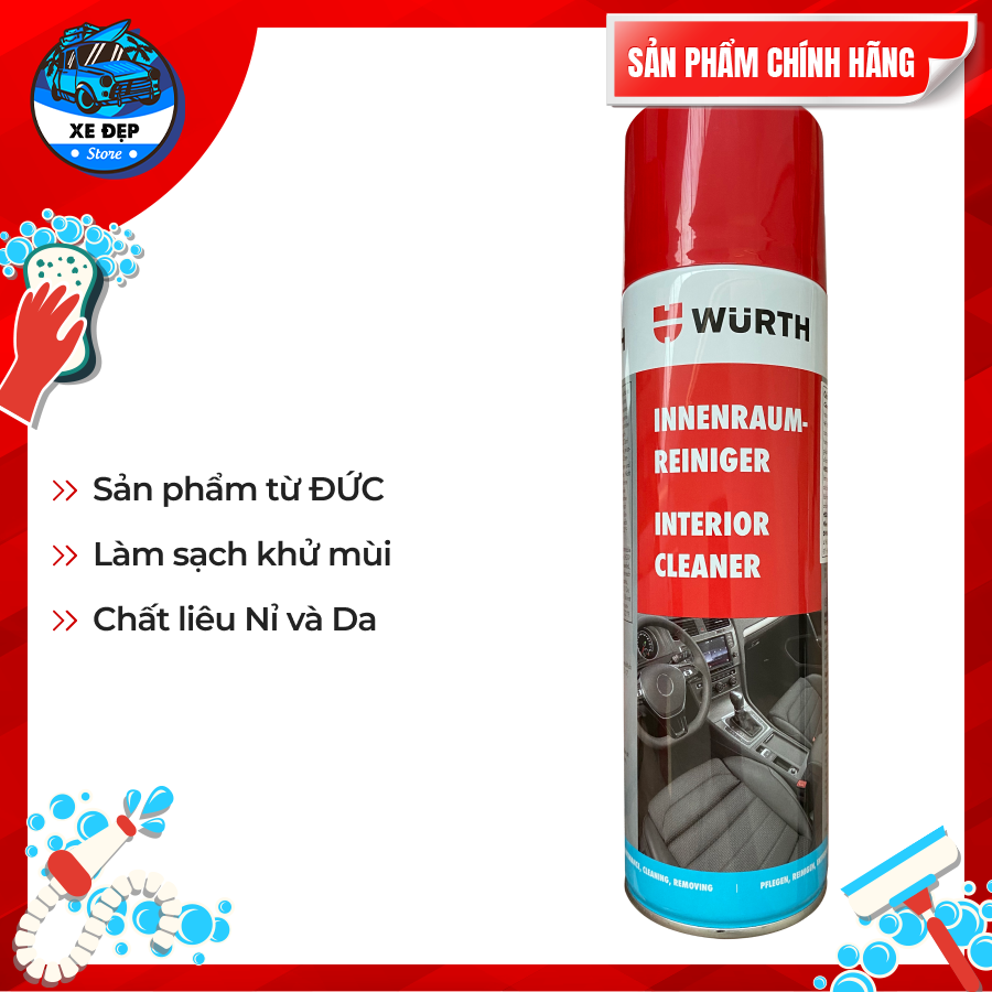 Chai xịt vệ sinh nội thất ô tô Wurth Interior Cleaner 0893033 - Chính hãng