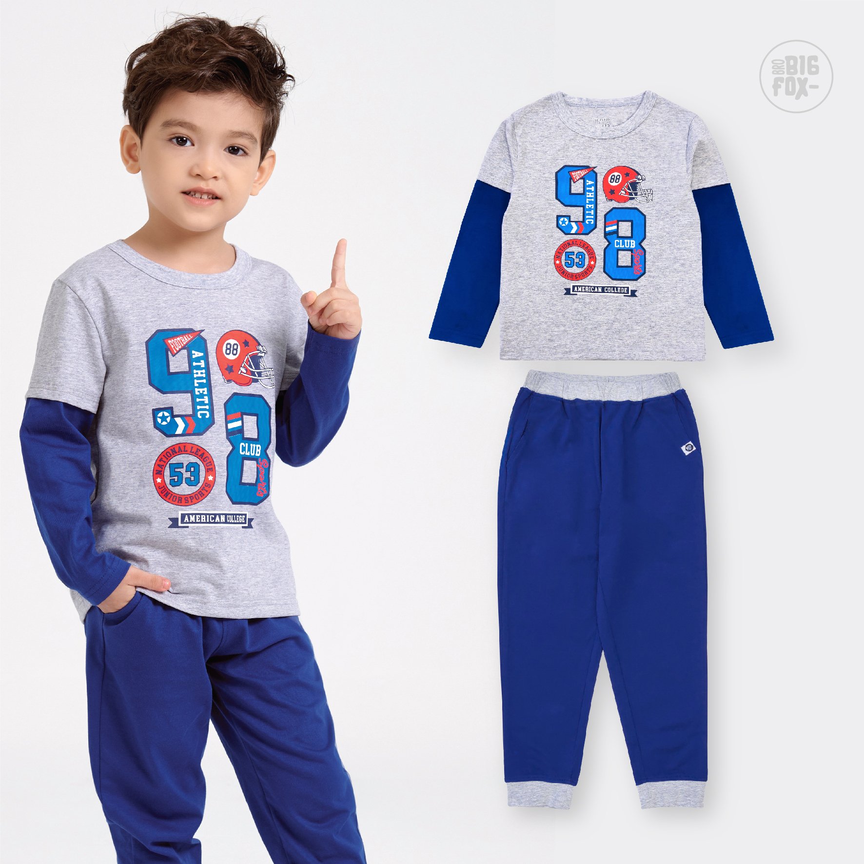 Bộ thu đông bé trai BIGFOX - MISS MEOW, bộ dài tay trẻ em phong cách Âu Mỹ hình in sô 98 cân nặng 10 - 26 kg