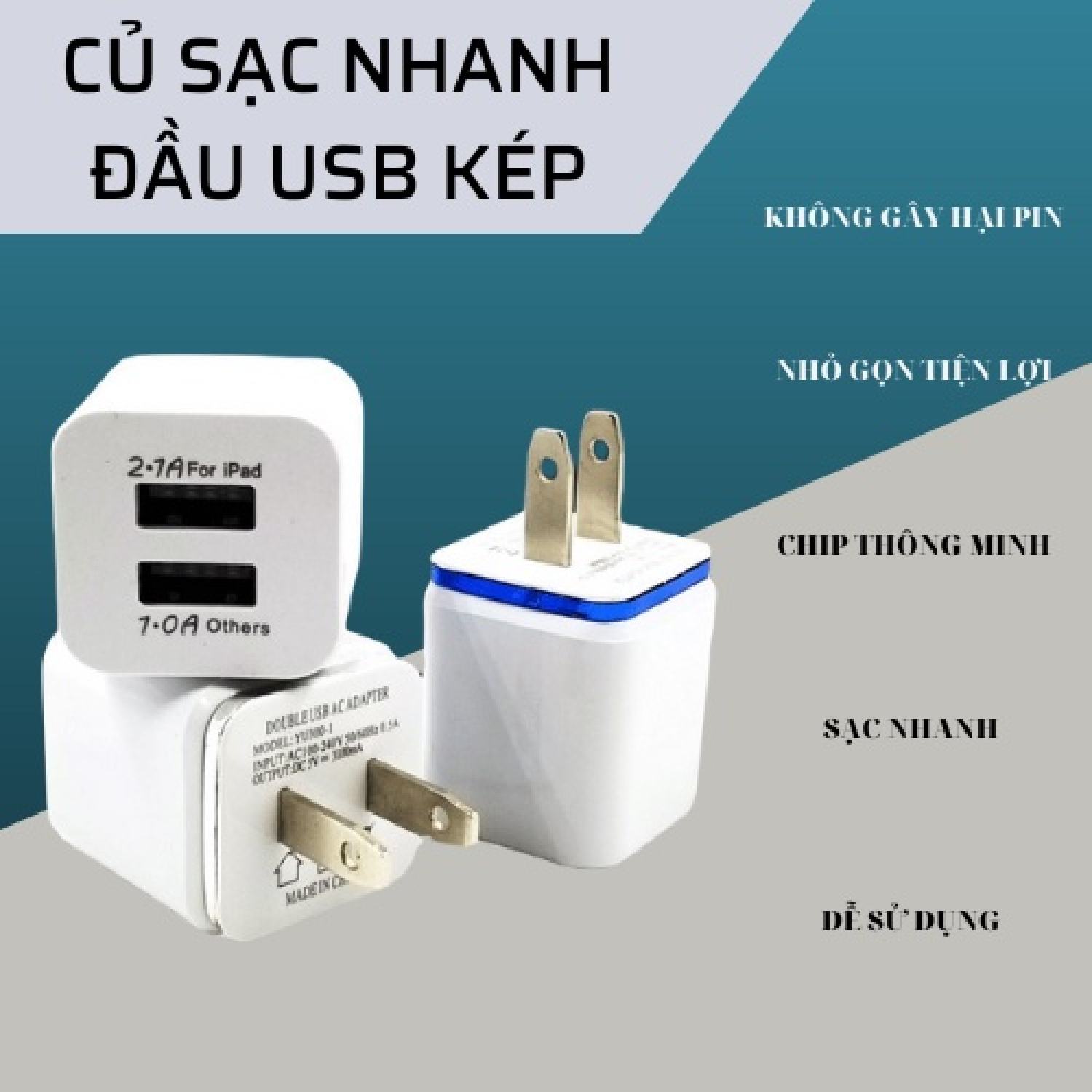 Củ sạc cao cấp đầu USB kép, 2 cổng kết nối điện áp 5V 2.1A , sản phẩm chất lượng tiện lợi sử dụng