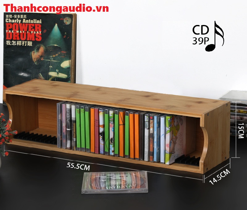 Kệ đựng đĩa CD DVD bằng tre loại cao cấp kệ chứa 39 đĩa. Năm ngang