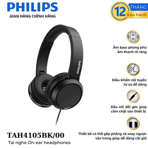 Tai nghe có dây chính hãng Philips TAH4105BK 00 - Màu đen