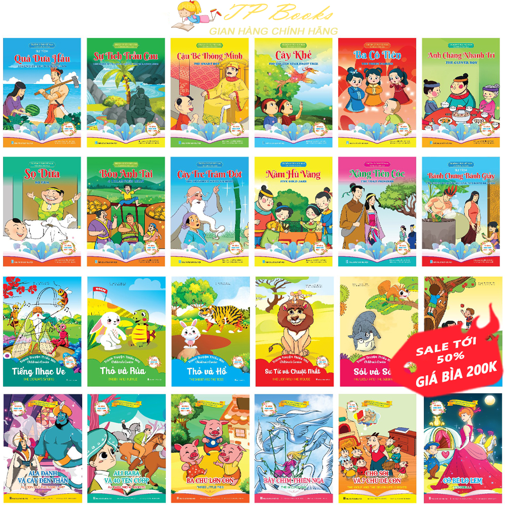 Bộ 20 Quyển Truyện Cổ Tích Song Ngữ Việt - Anh Cho Bé - Truyện Cổ Tích Việt Nam - Truyện Cổ Tích Thế Giới Cho Trẻ Em ( Bản Mới Có Mã QR File Nghe )