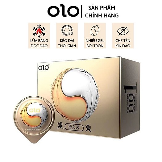 Bao cao su OLO VÀNG 001 Lửa Băng, kết hợp 2 trong 1 mang trải nghiệm mới mẻ, hộp 10 chiếc