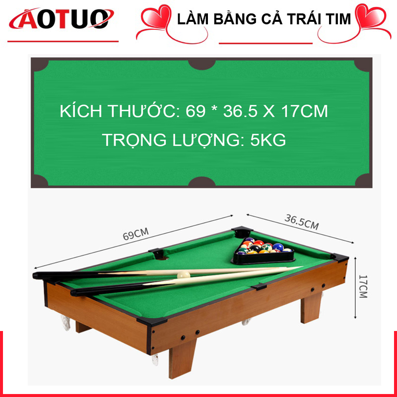(XẢ HÀNG - THANH LÝ) Bàn bida bi-a loại CÓ CHÂN, kích thước rất lớn: 69*36.5*17cm (Đầy đủ bóng, 2 gậy, nơ... như hình) - Quà tặng cho bé dịp sinh nhật, giáng sinh, Lễ, Tết
