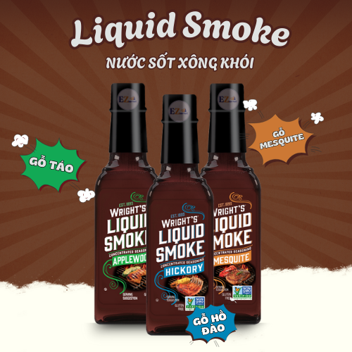 Nước Sốt Xông Khói Wright's Liquid Smoke Hickory,Applewood,Mesquite Gia vị nấu ăn 103ml (Hàng mới),Date 11. 2027