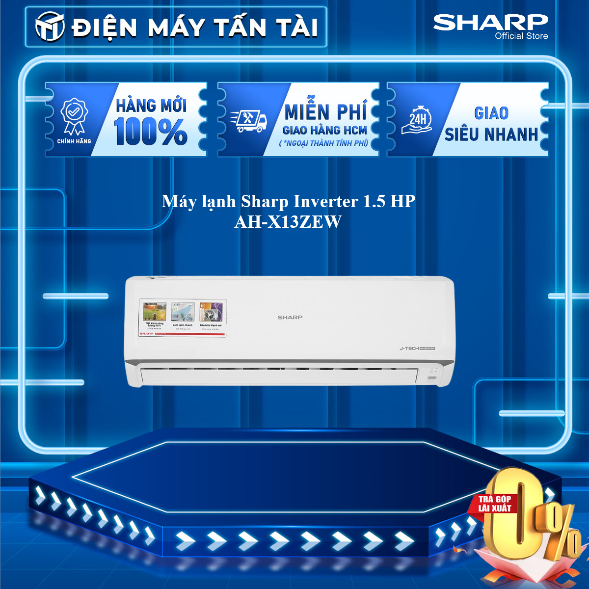Máy lạnh sharp inverter 1.5 hp 12000 btu ah-x13zew - giao toàn quốc - freeship hcm