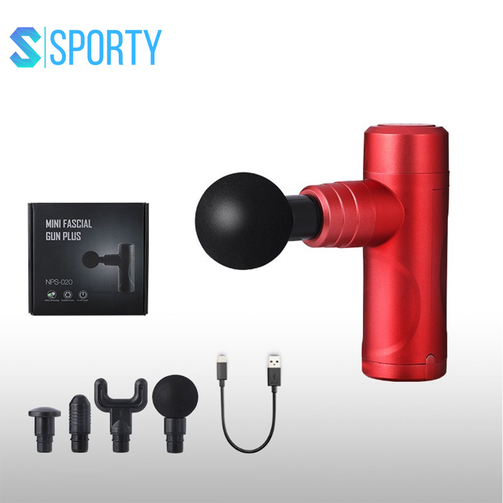 Máy Massage Facial Gun MINI08 SPORTY , Súng massange cầm tay tích hợp có 4 đầu massage có thể thay thế làm giảm đau căng tức cơ bắp