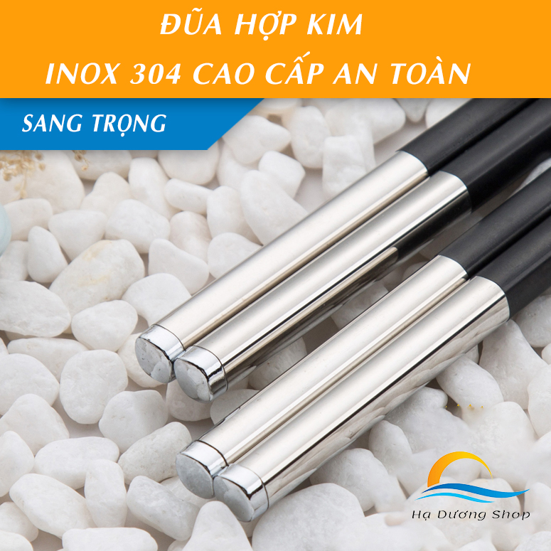 [10 Đôi] Đũa Ăn Cơm Cao Cấp Chống Mốc Kháng Khuẩn Kiểu Nhật Bản Khảm Inox 304 HADU