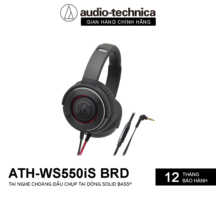 Tai Nghe Chụp Tai Overear Audio Technica ATH-WS550iS  Solid Bass - Hàng Chính Hãng