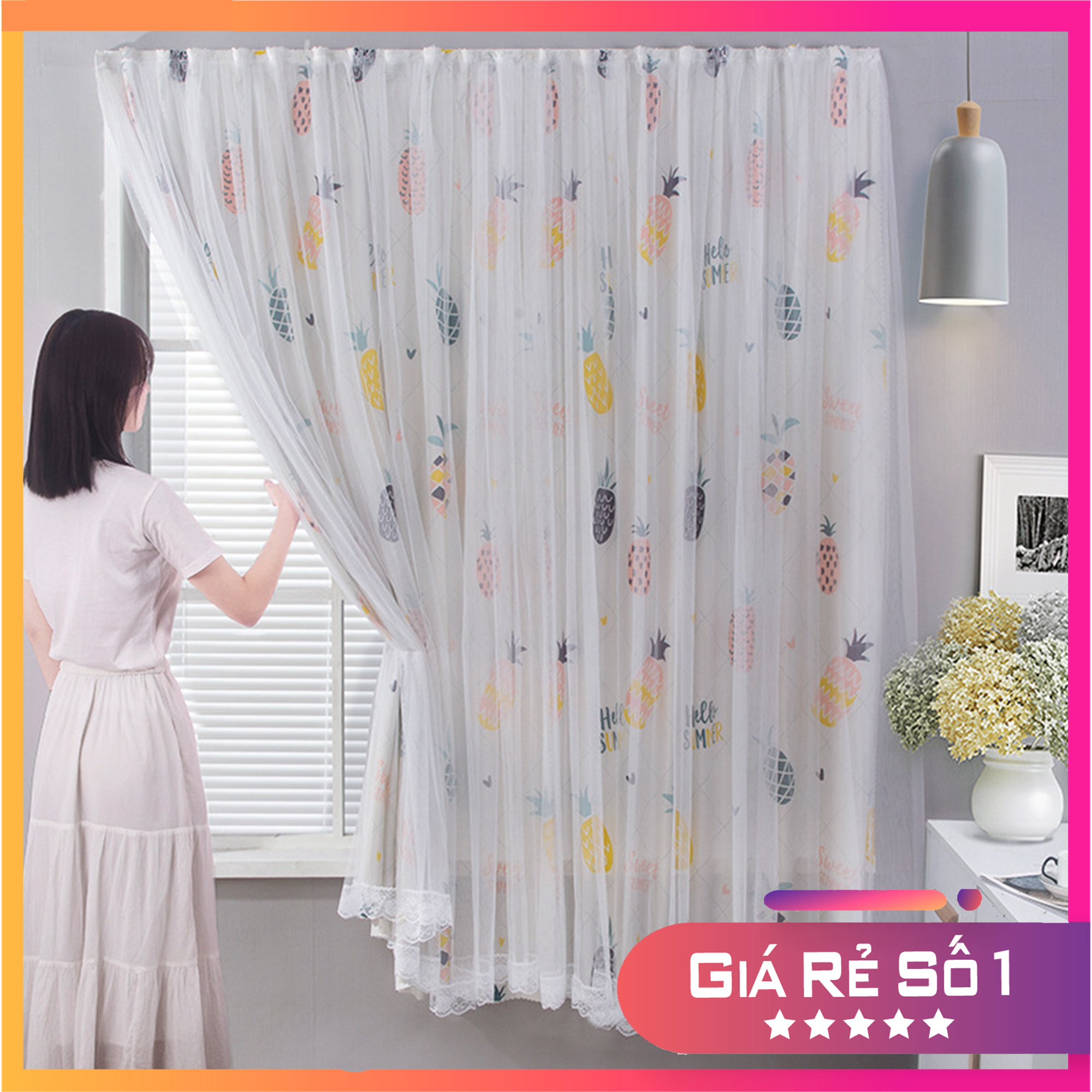 [MẪU QUẢ DỨA] Rèm cửa sổ họa tiết hiện đại thiết kế tự dính tiện lợi dễ dàng tháo lắp mà không cần khoan lỗ - Rèm cửa chống nắng 2 lớp
