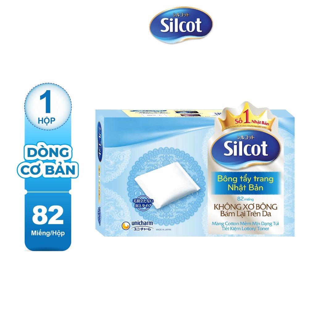Bông tẩy trang cao cấp Silcot Unicharm Nhật Bản 82 miếng/hộp