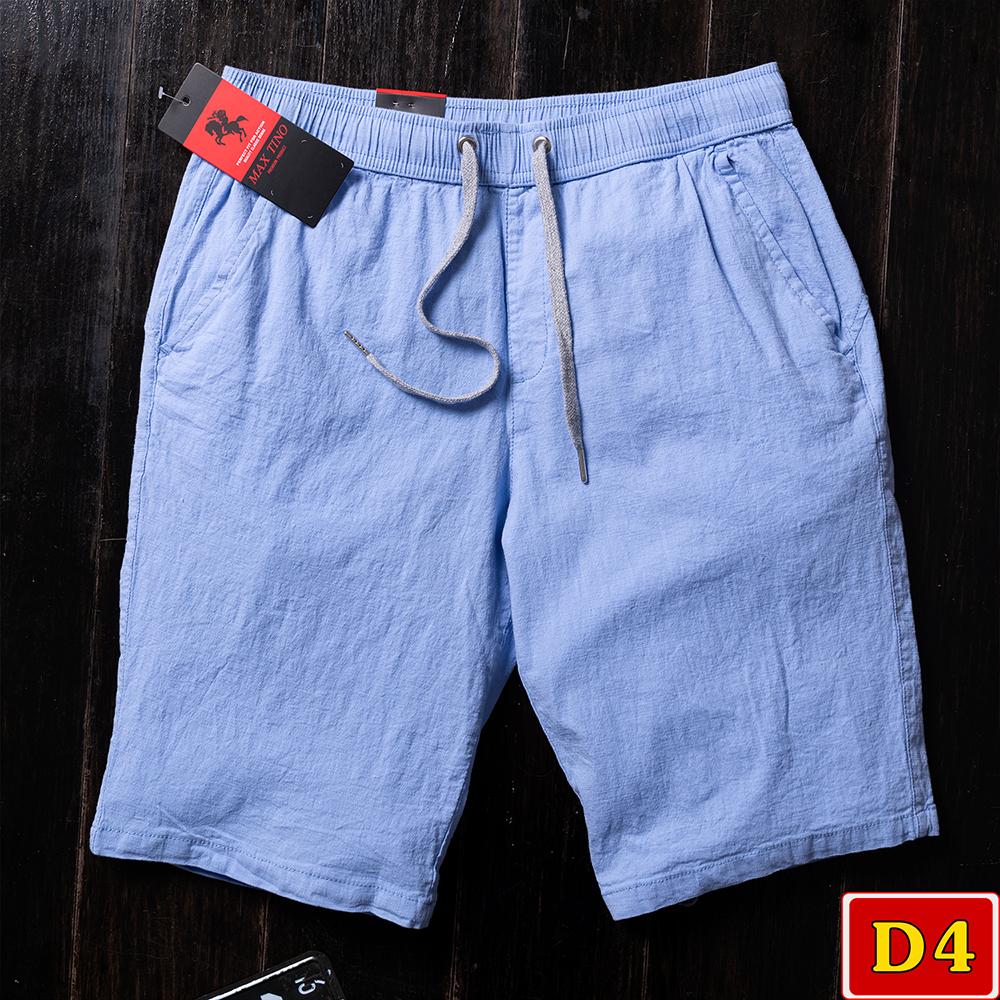 Quần short nam màu xanh dương nhạt, vải đũi không nhăn, không ra màu, co giãn 4 chiều.