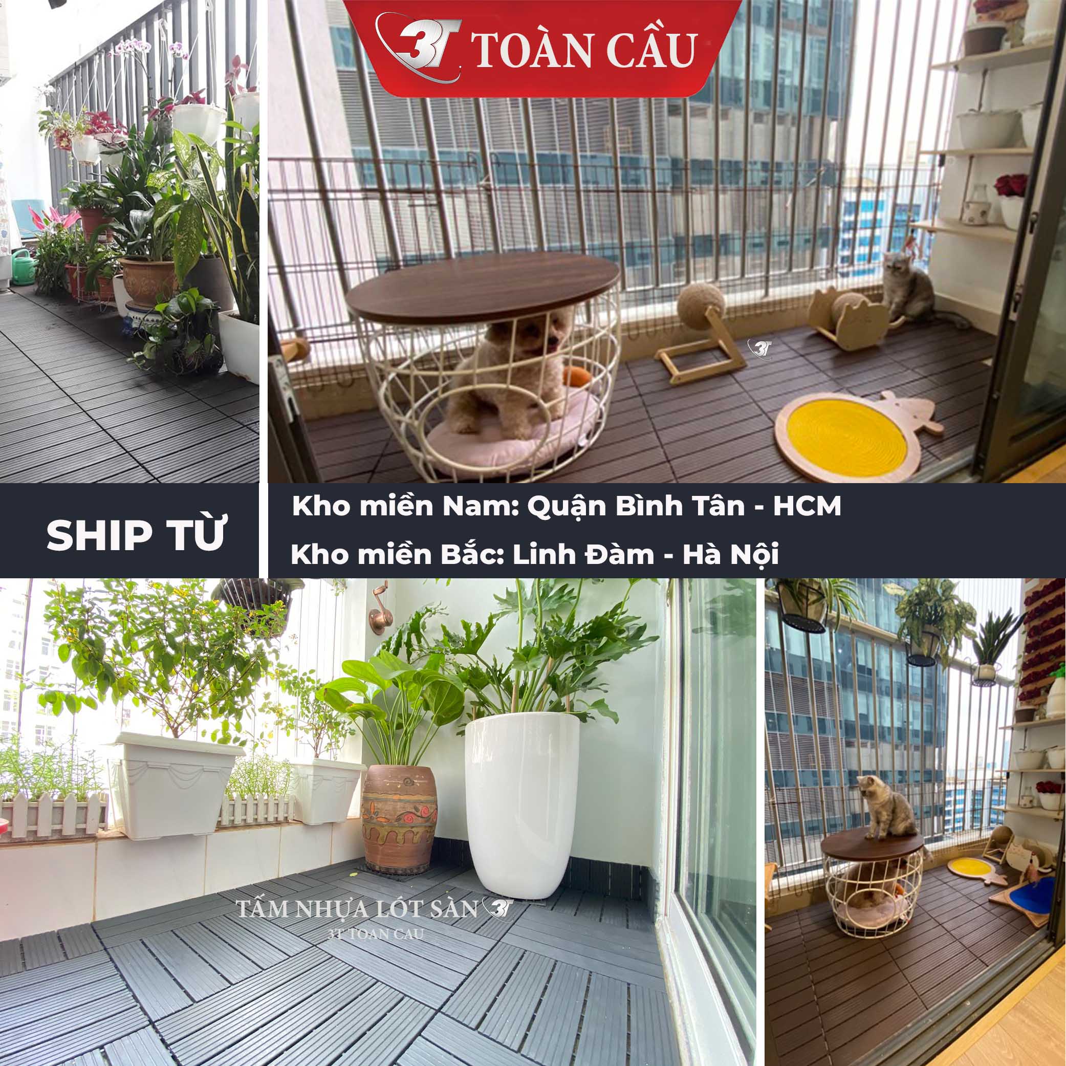 Combo 11 Tấm Lót Sàn Nhựa Ban Công 3T-HDPE, Vỉ Nhựa Cứng HDPE Lót Sàn Ban Công, Trang Trí Sân Vườn, Tiểu Cảnh Siêu bền