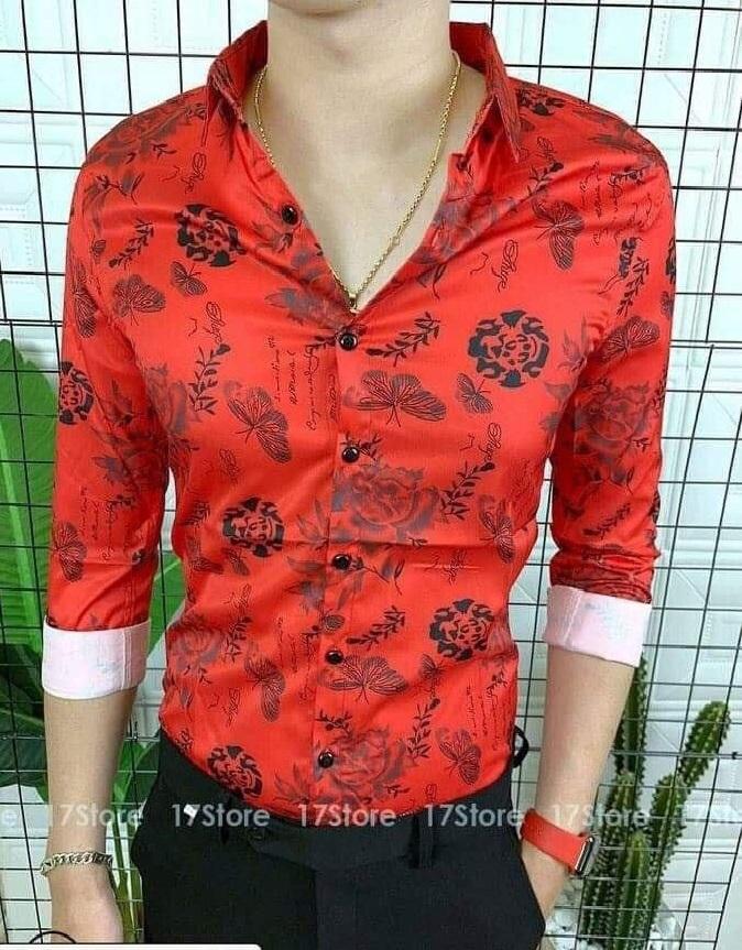 Áo Sơ Mi Nam Chất Kate Lua Cao Cấp Họa Tiết Hoa Hồng Áo So Mi Nam Hàn Quốc Hoa Hồng Đỏ  Vua Jean