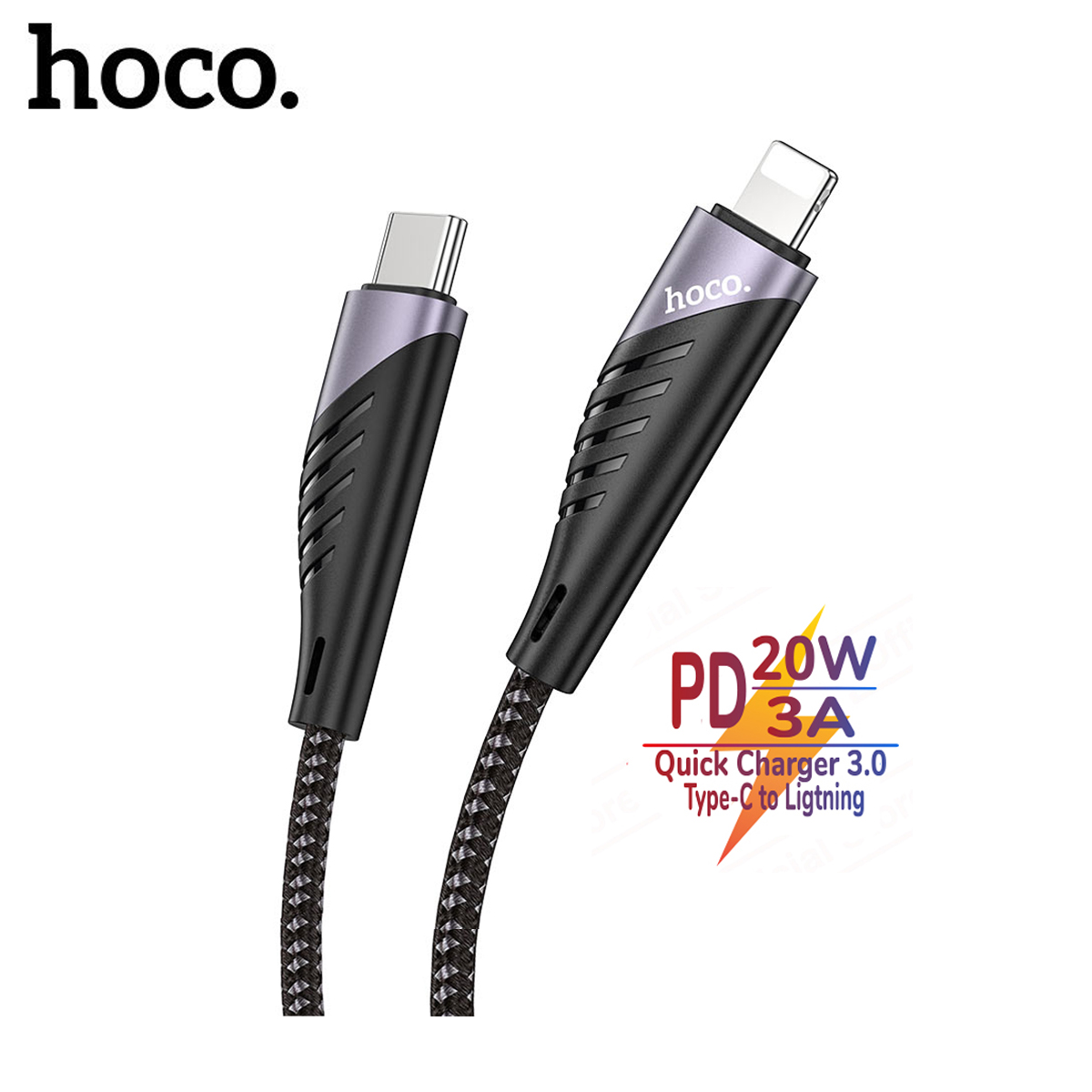 Cáp sạc nhanh PD 20W Hoco U95 Type-C to Lightning sạc nhanh 3A dây bện dù chống đứt đầu sạc hợp kim, dài 120cm