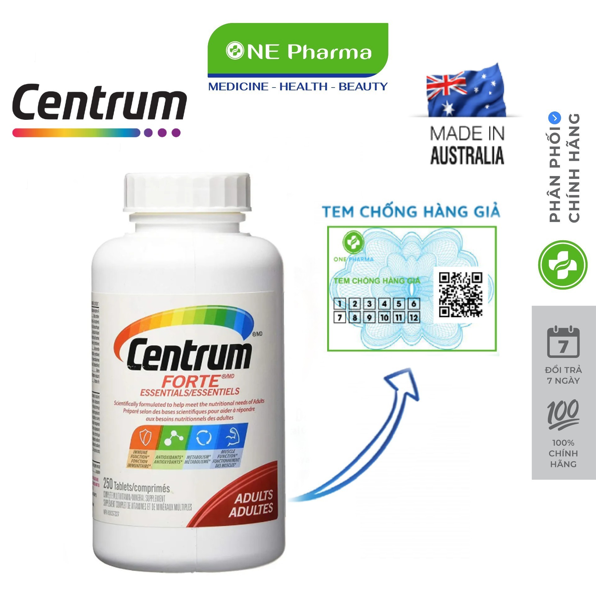 Viên Vitamin dành cho người lớn Centrum Adults Forte Essentials 100 viên