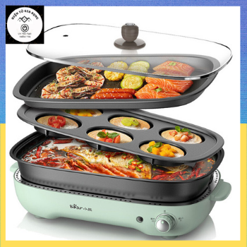 Bếp nướng lẩu đa năng cao cấp 4L chống dính 3 khay 3 trong 1 chính hãng Bear bảo hành 12 tháng