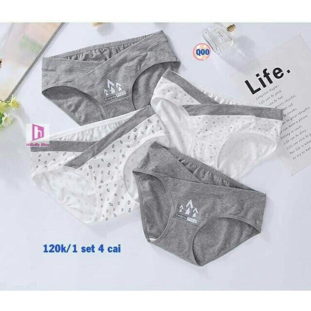Set 4 quần lót cạp chéo bà bầu, 100% cotton