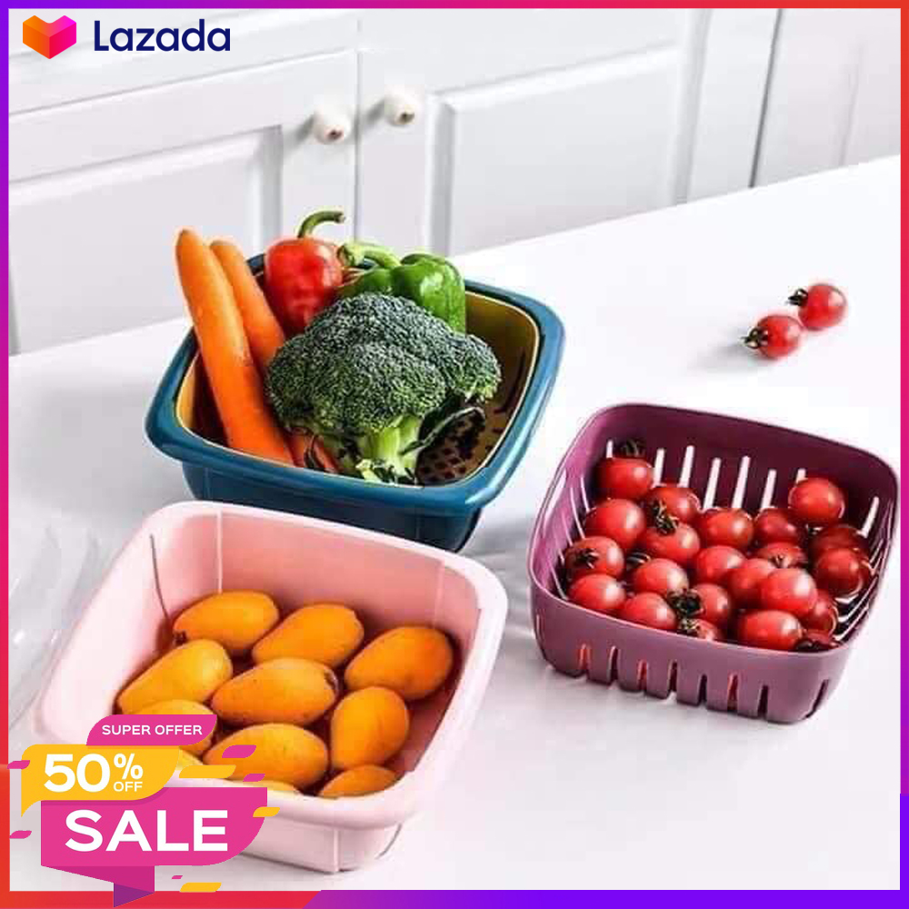 [HOT] Rổ Hoa Quả Vuông 3 Trong 1 Đa Năng Kèm Chậu Và Nắp Tiện Lợi - Hộp Bảo Quản Thực Phẩm Tiết Kiệm Diện Tích Tủ Lạnh