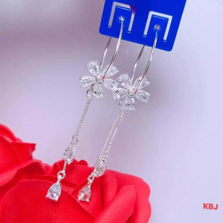 Bông tai khuyên tròn thả dài bằng bạc mã BT90