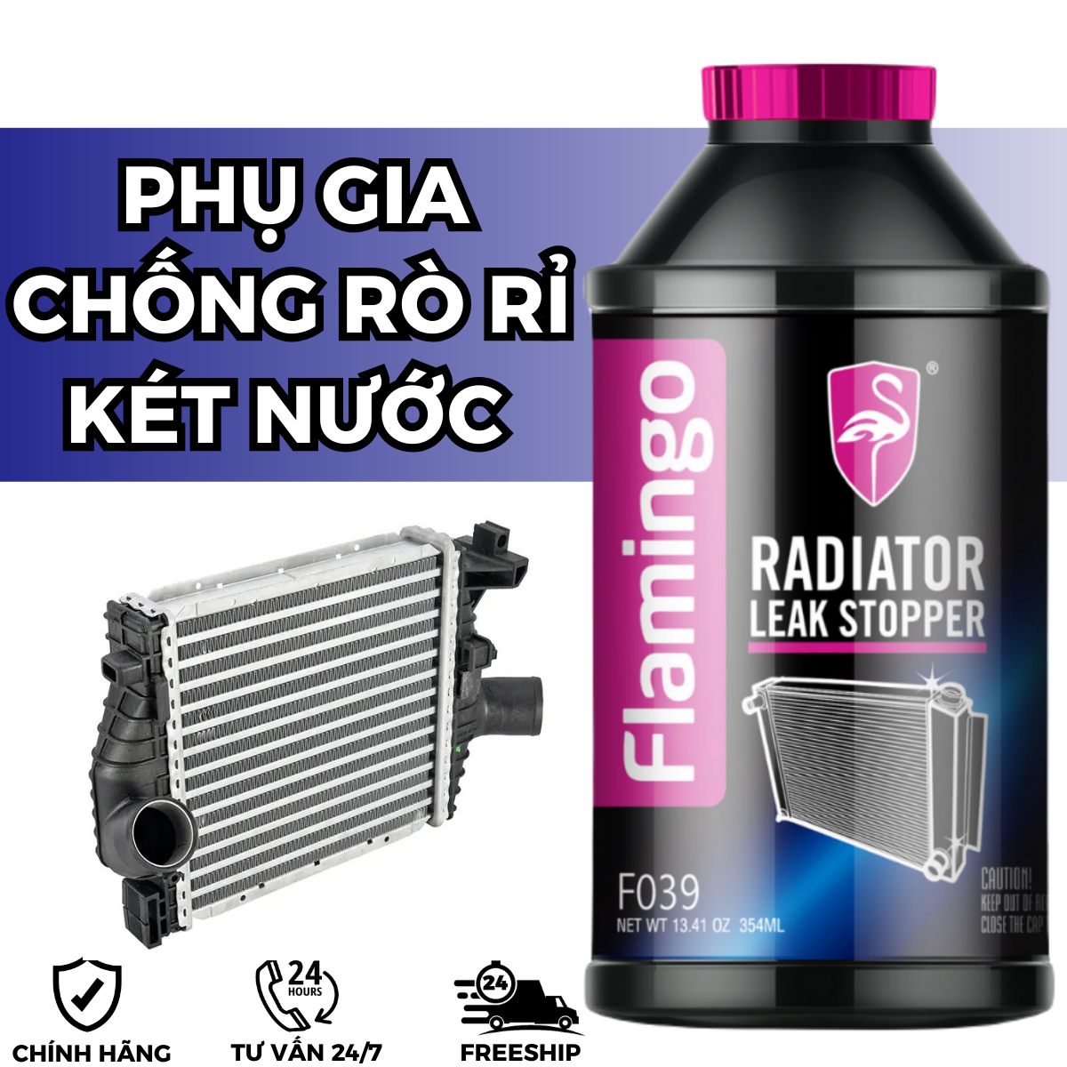 Flamingo hcm chất phụ gia chống rò rỉ két nước flamingo f039 - 354ml- làm kín các vết rạn dài và các vết nứt nhỏ