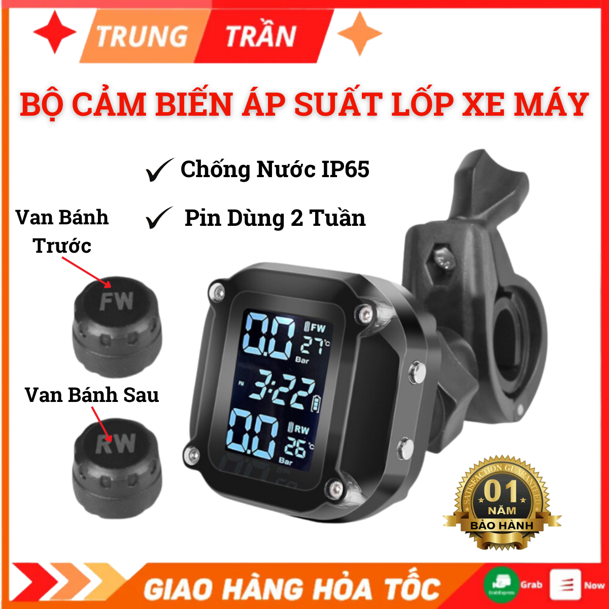 Bộ Cảm Biến Áp Suất Lốp Xe Máy TPMS, Chống Nước IP65, Màn Hình LCD Nhìn Được Dưới Nắng, Sạc Pin Nam Châm BH 12 Tháng