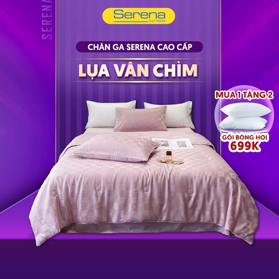 Bộ chăn ga gối đệm 5 món phi lụa SERENA chính hãng chuẩn khách sạn 5 sao bộ set vỏ chăn ga ra grap drap gối mền nệm đệm 5 món phi lụa trơn đơn giản phủ trải bọc giường chần trần bông thun lạnh cao cấp