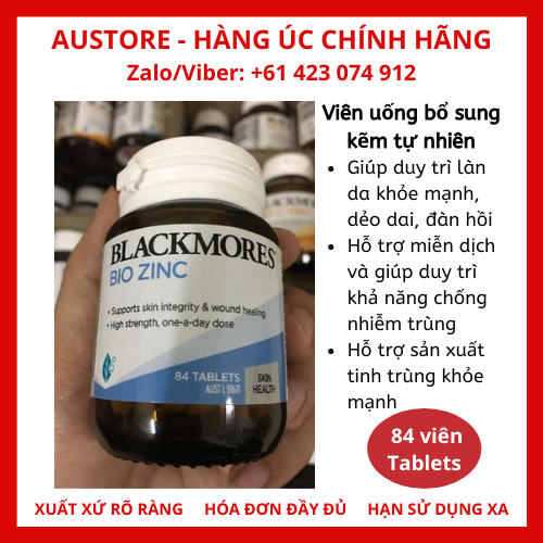 [Bill Úc] Blackmores Bio Zinc 84 Tablets - Viên uống bổ sung kẽm tự nhiên Blackmore Bio Zinc giúp duy trì làn da khỏe mạnh, hỗ trợ làn da dễ nổi mụn & sức khỏe sinh sản nam giới.