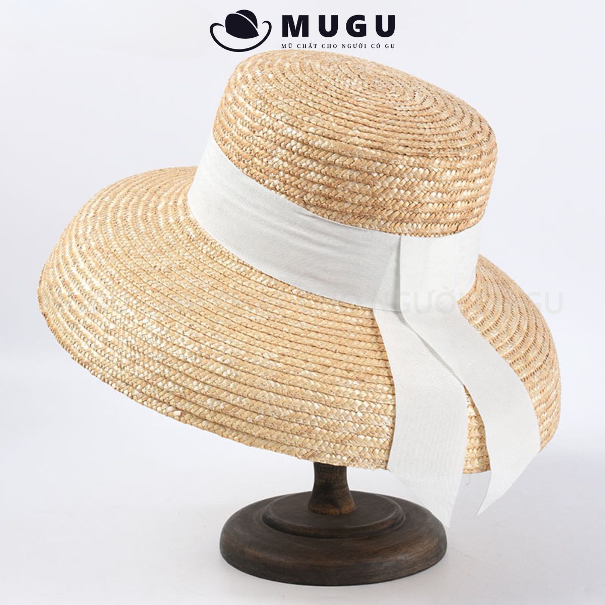 Mũ cói vân nhỏ nữ đan vành cụp mc32 tự nhiên cao cấp - nón cói nữ đi biển hình chuông | mugu
