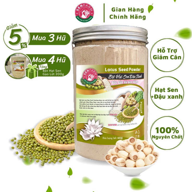Bột Hạt Sen Đậu Xanh nguyên chất Senfarm - Không Đường