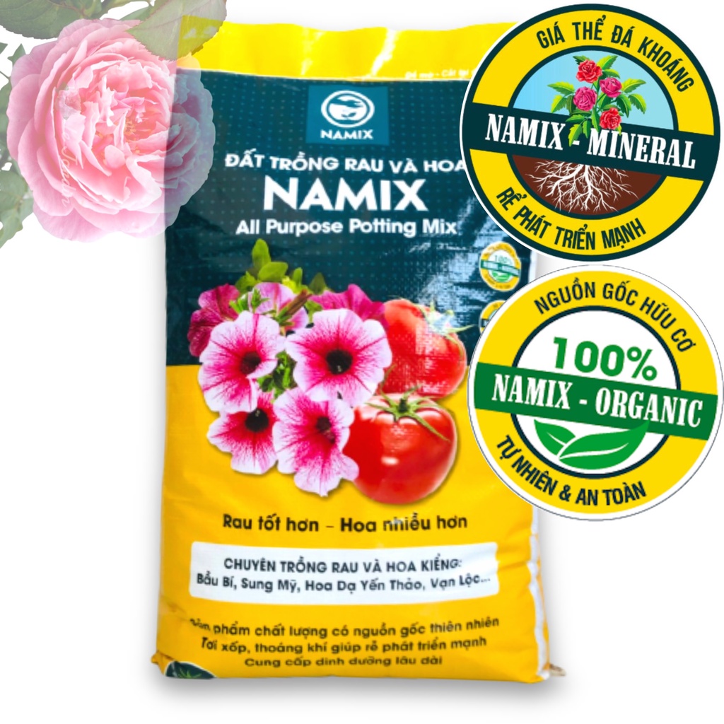 Đất trồng cây trộn sẵn đất namix trồng rau và hoa 5dm3 nặng 3.2kg đất trồng rau sạch hữu cơ 100%