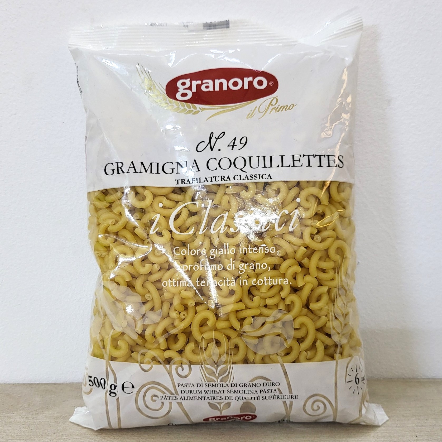 GRANORO (gói 500g / Số 49) NUI Ý HÌNH MÓC CÂU No 49 Gramigna Coquillettes Pasta