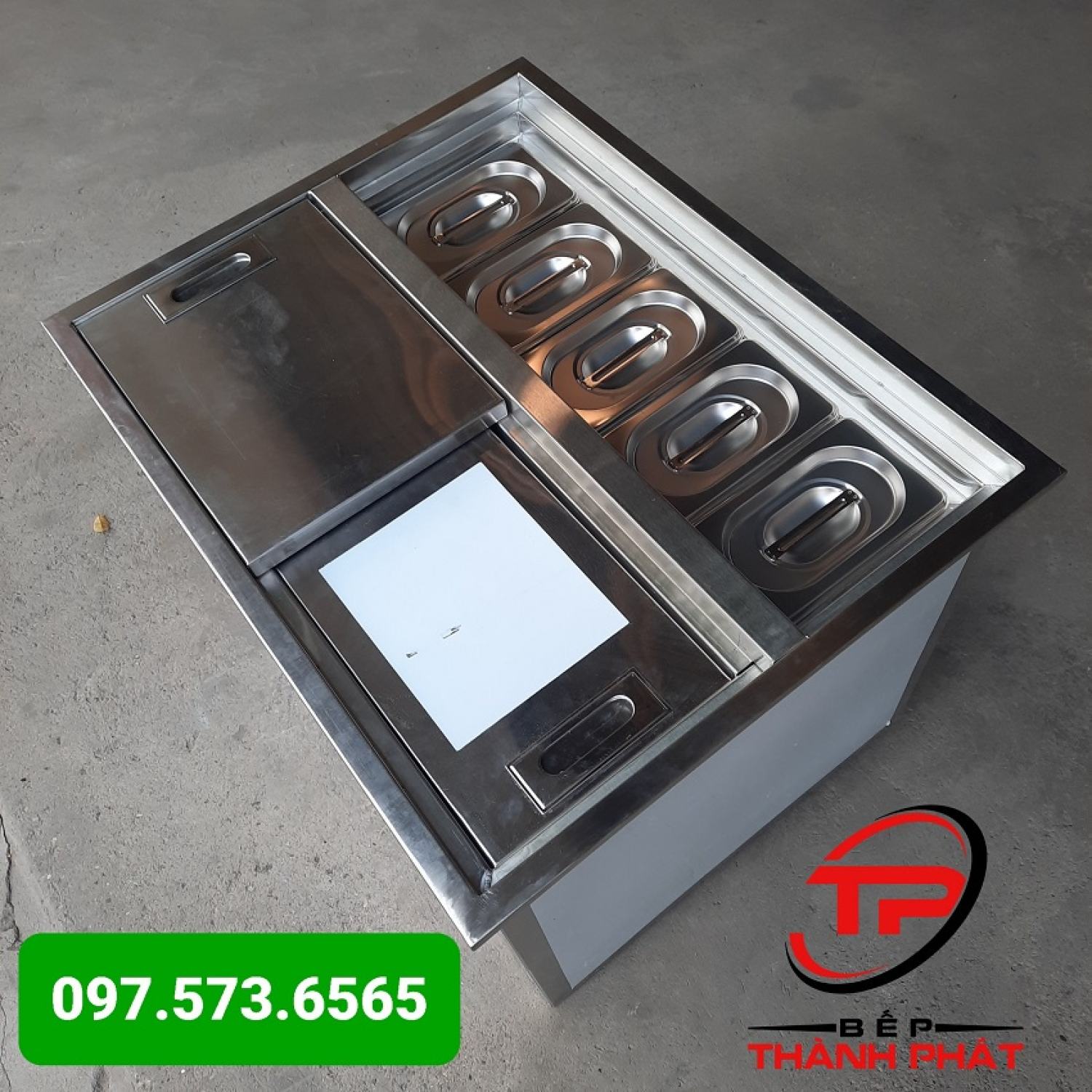 Thùng đá inox 5 khay topping. Giá bán tại xưởng