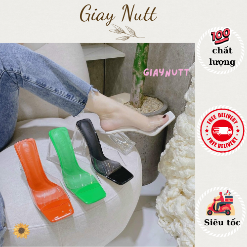 Dép cao gót gót tam giác quai meka Linkshoes- Guốc Nữ Cao Gót 9cm Bản Quai Trong Hot Hit mã TT91