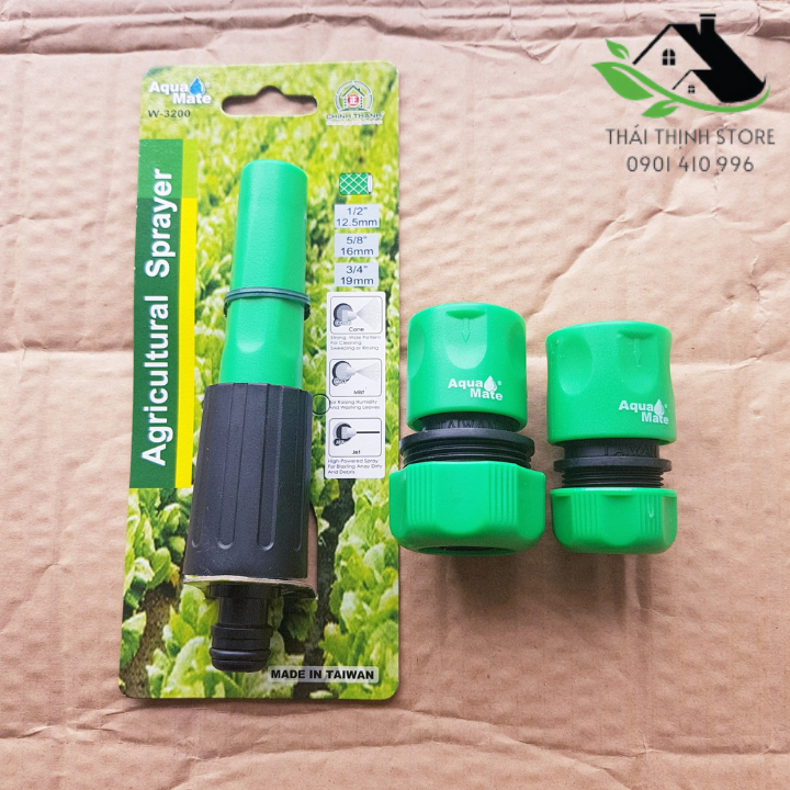 COMBO Vòi tưới cây 1 tia W3200 và Khớp nối nhanh nối ống mềm 14mm - 21mm AQUAMATE ĐÀI LOAN