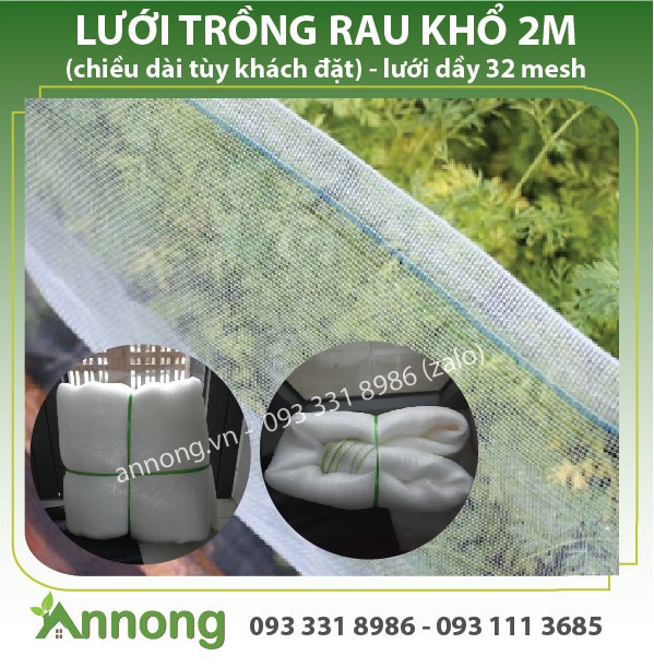 Lưới Trồng Rau Sạch, Lưới Mùng Chống Côn Trùng Khổ 2m 32 Mesh (Chiều dài tùy khách đặt)