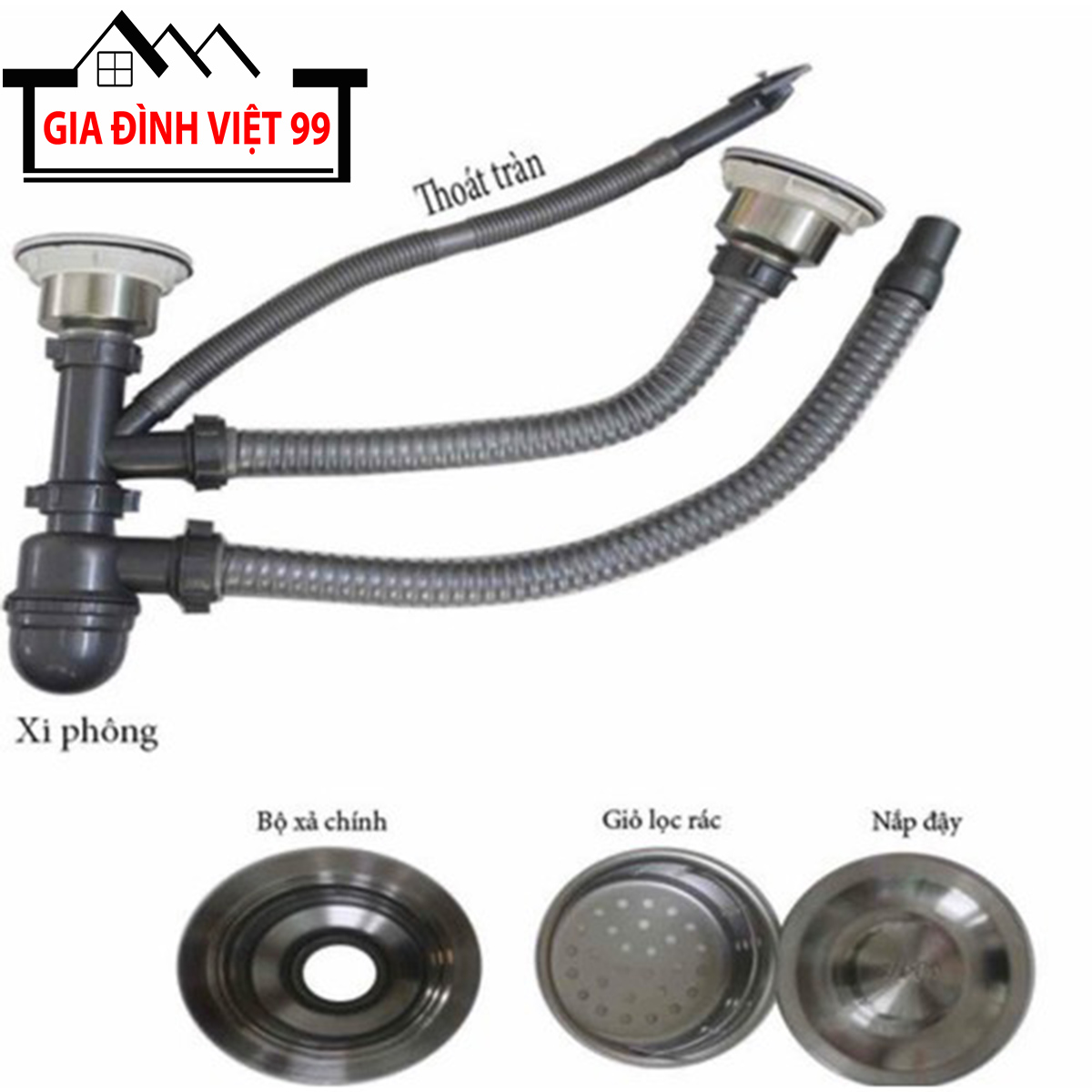 Bộ Xả Bồn Rửa Chén Đôi – Xi Phông Xả Chậu Rửa Chén