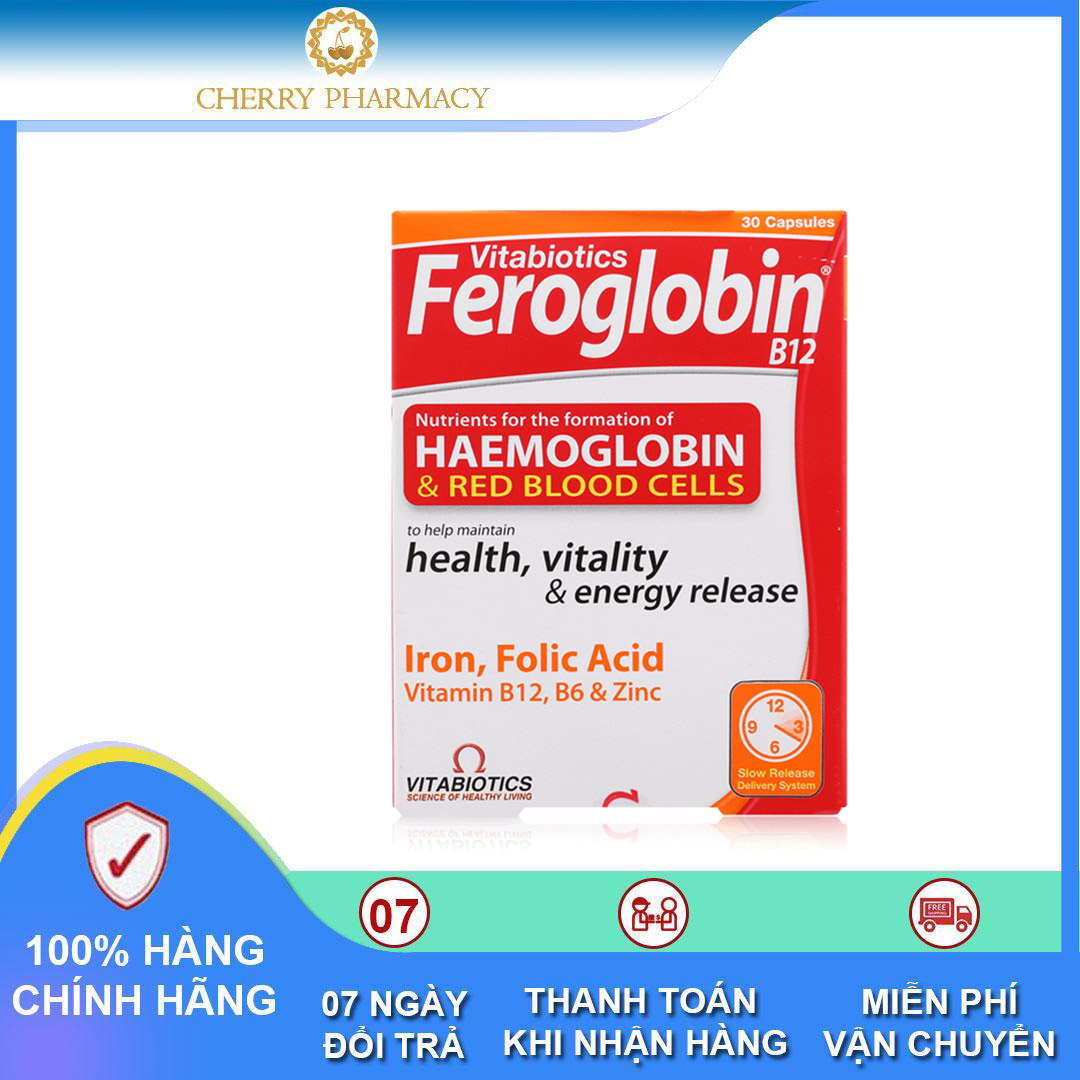 [HCM]Cherry Pharmacy - VITABIOTICS FEROGLOBIN B12 phòng ngừa thiếu máu giảm mệt mỏi hộp 30 viên