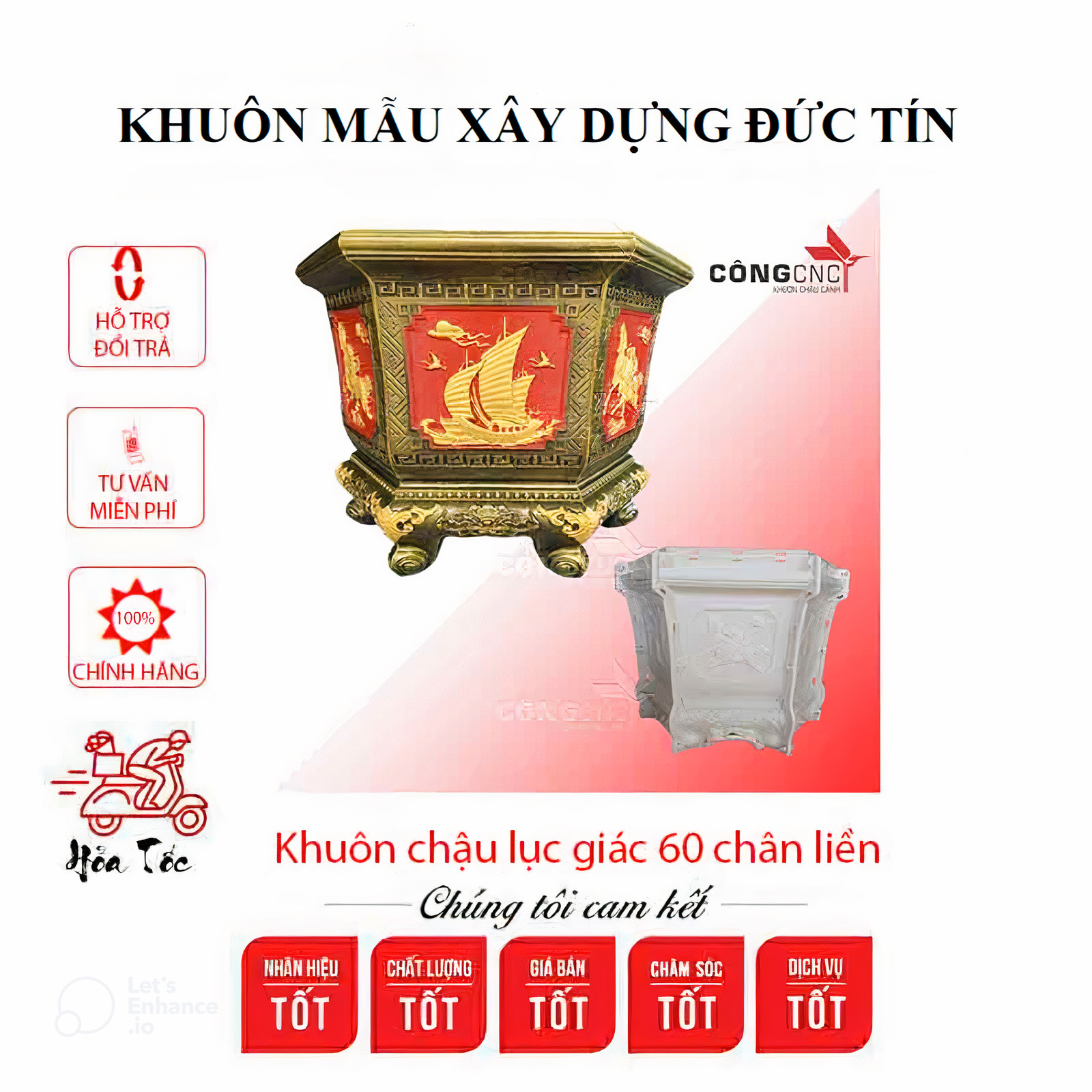 Khuôn đúc chậu cảnh lục giác 60 chân liền Thuận Buồm Xuôi Gió + Song Mã