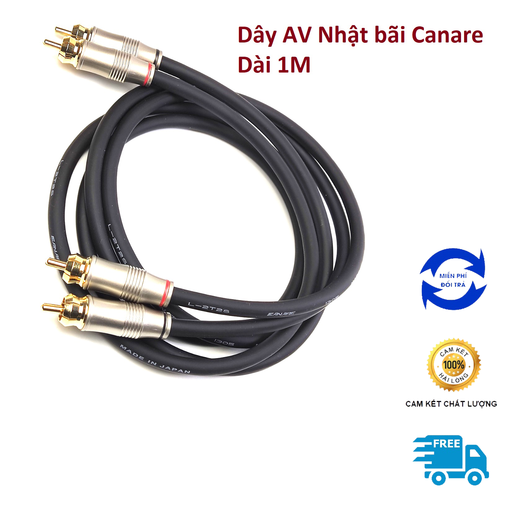 Dây AV bãi nhật Canare chống nhiễu dài 1met Dây lõi đồng mịn với Jack bông sen cao cấp