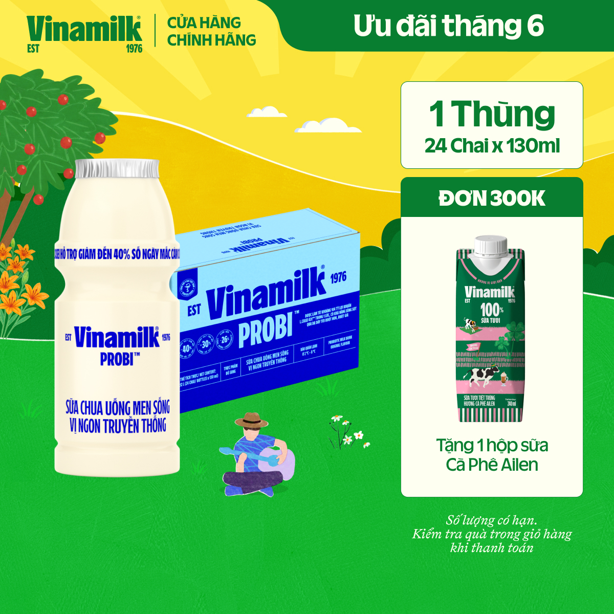 [CHỈ GIAO TRONG BÁN KÍNH 15KM] Thùng Sữa chua uống Probi Có Đường 130ml Yaourt 24 chai/thùng