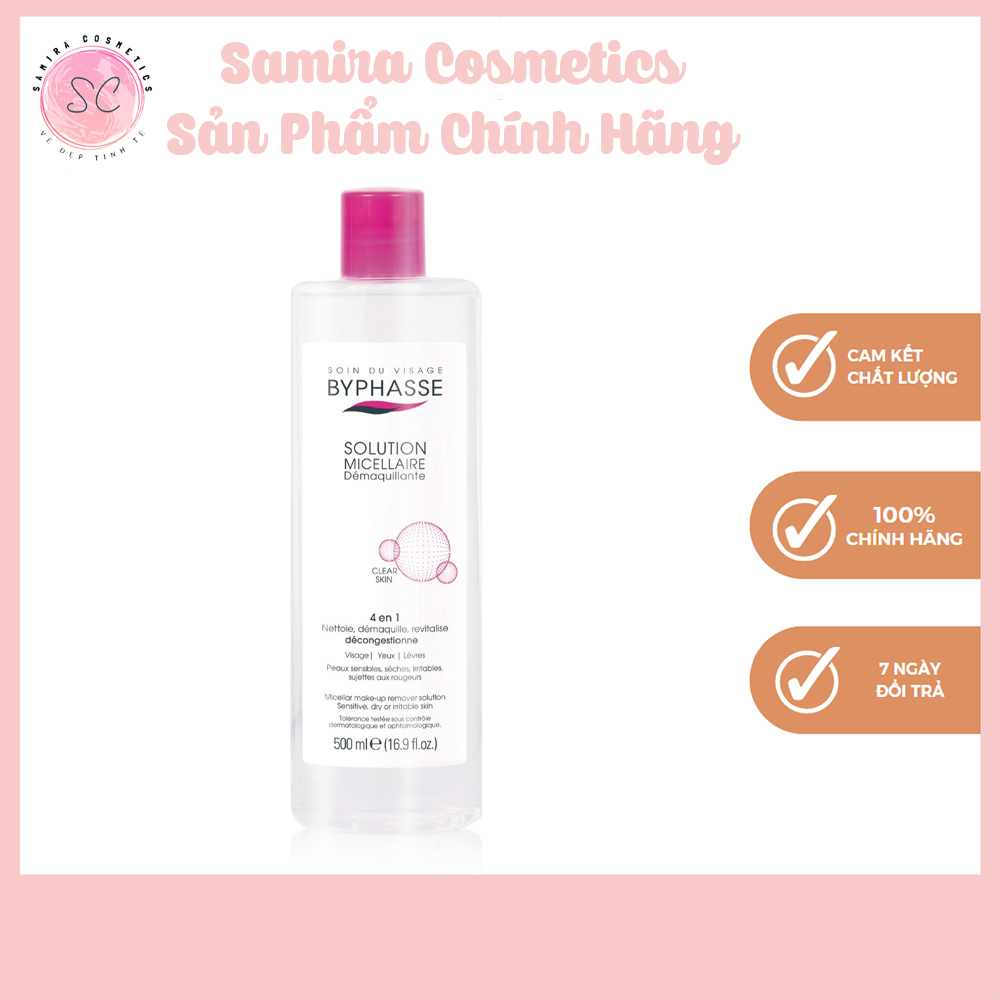 Nước tẩy trang Byphasse Solution Micellaire 500ml Hồng Làm sạch dịu nhẹ Cho Mọi Loại Da