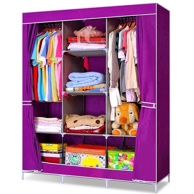 Tủ vải đựng quần áo 3 buồng 8 ngăn màu Tím