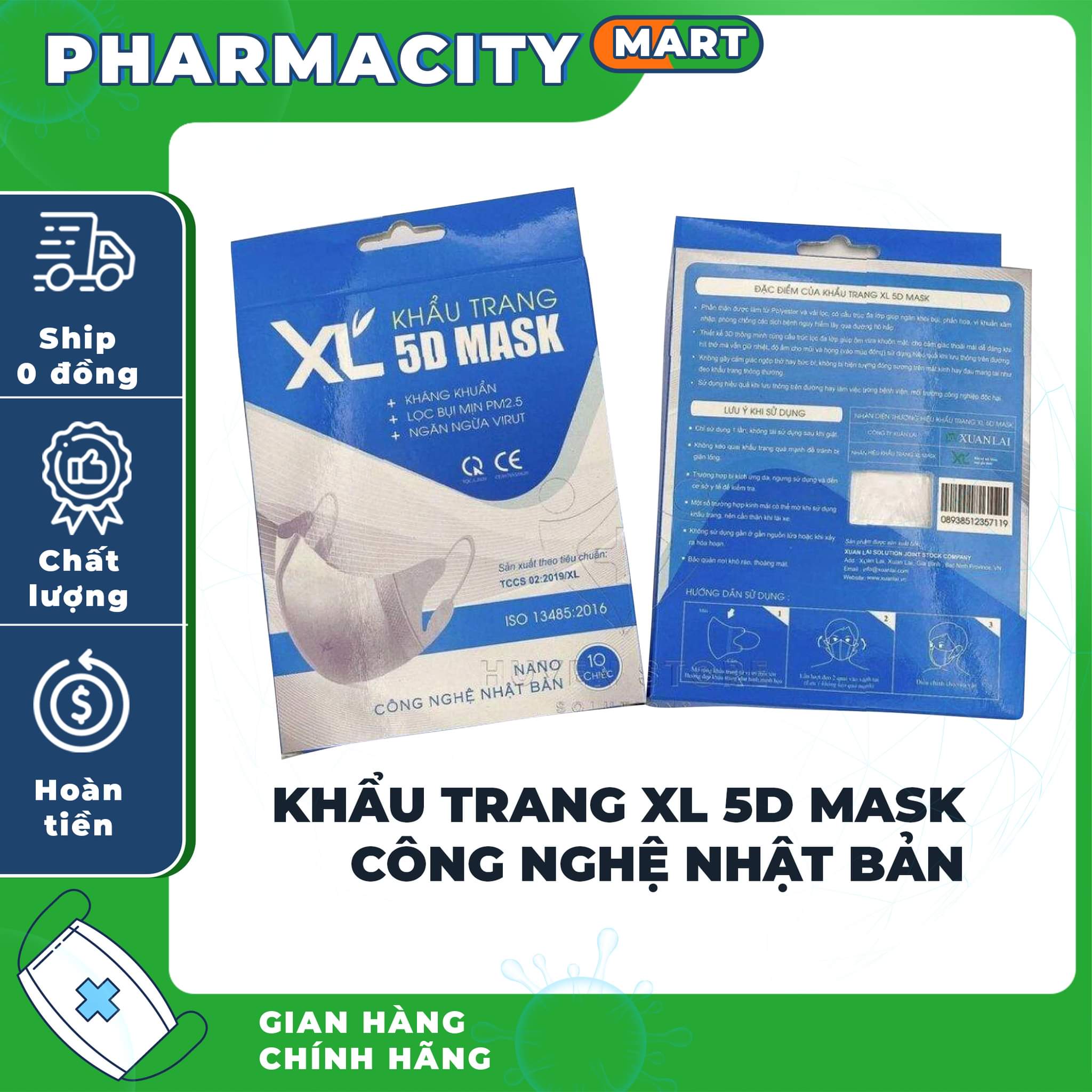 [ MẪU MỚI - GIÁ SỈ ] Hộp 10 CÁI mầu TRẮNG. Khẩu trang 5D Mask Xuân Lai - Hàng chính hãng.