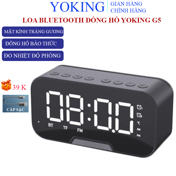 Loa bluetooth Yoking D88, loa đồng hồ không dây nghe nhạc siêu bass mặt kính tráng gương làm đèn ngủ, đo nhiệt độ phòng
