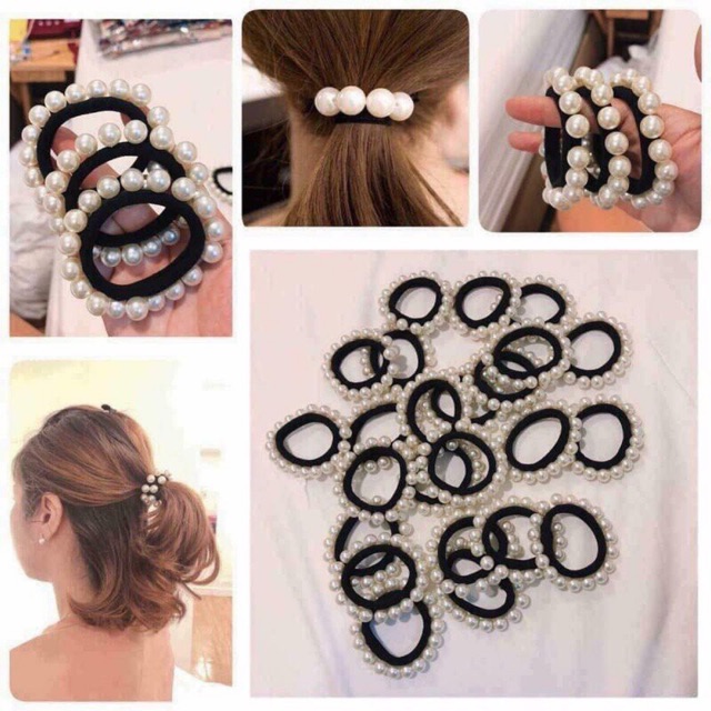 Sét 3 Chiếc Dây Buộc Tóc Đính Hạt Giả Ngọc Trai