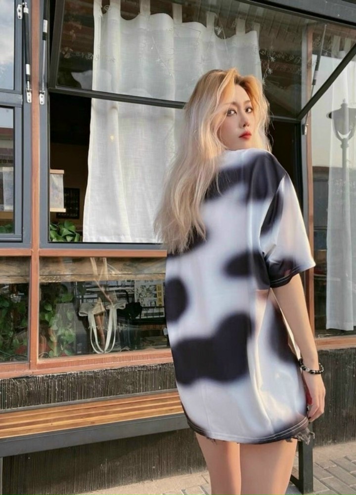 ÁO THUN MÀU LOANG IN HÌNH CON BÒ SỮA FORM RỘNG COORT RÒN, TAY NGẮN, CHẤT THUN MỀM MẠI CO GIÃN